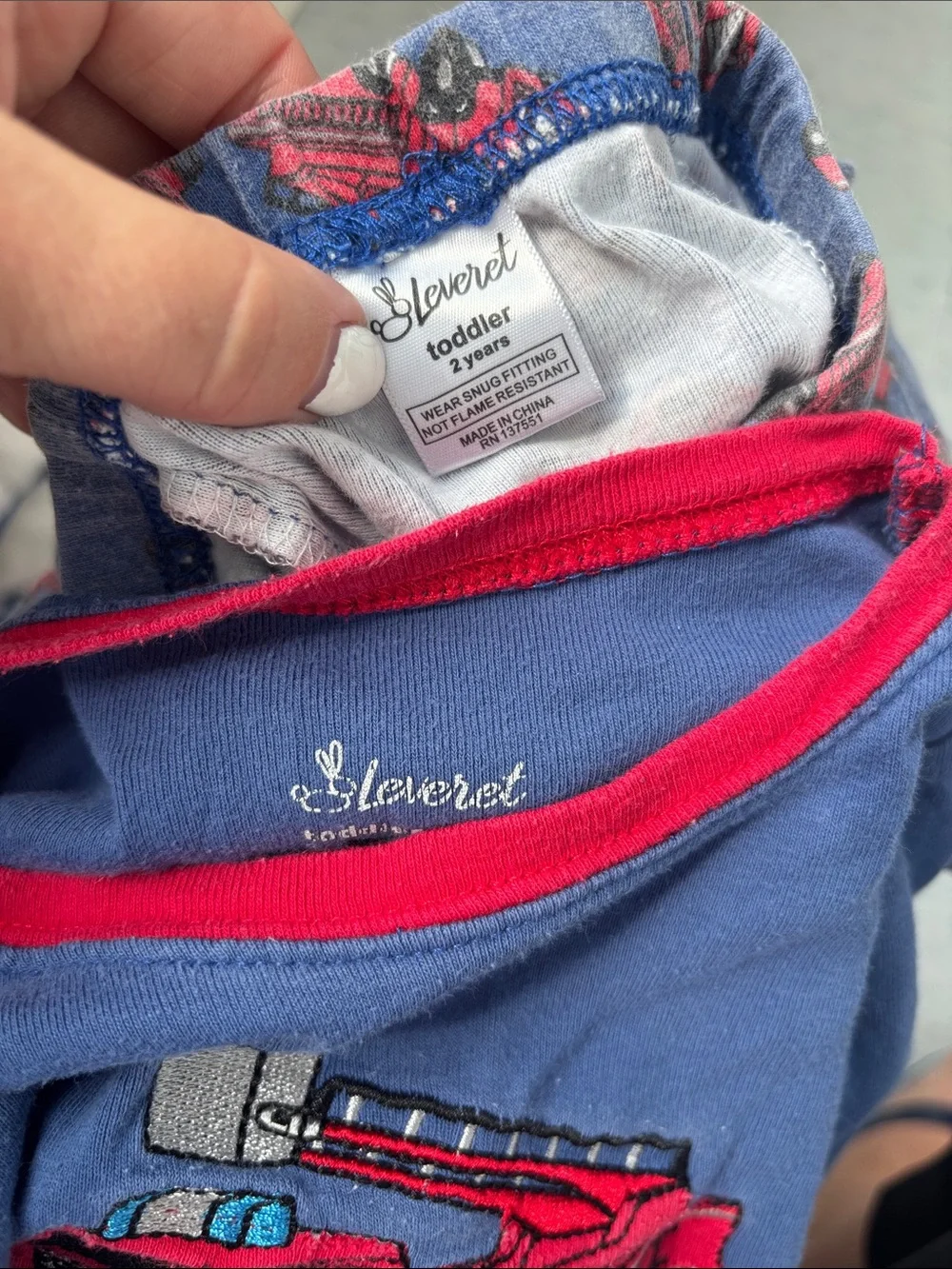 Blue and Red Fire Truck Kids Pajama Set
